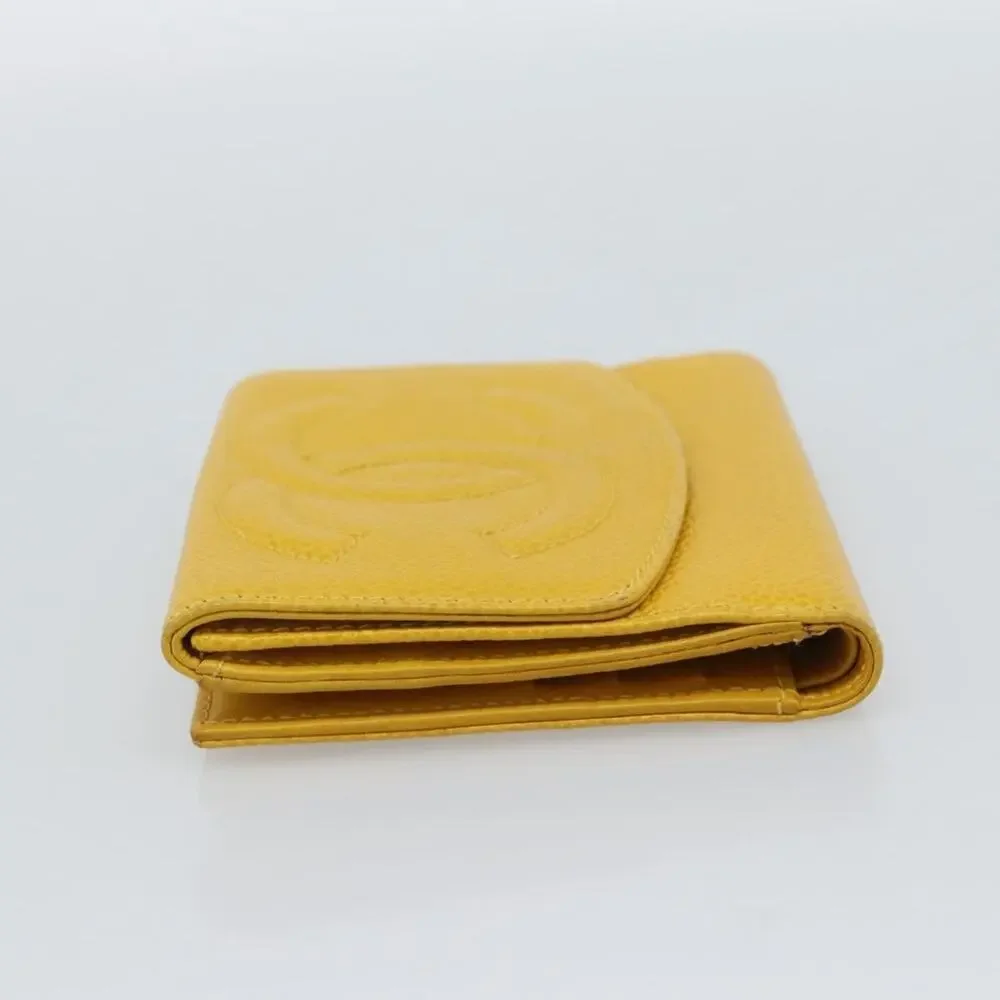Chanel Caviar CC Logo Bifold Wallet Yellow